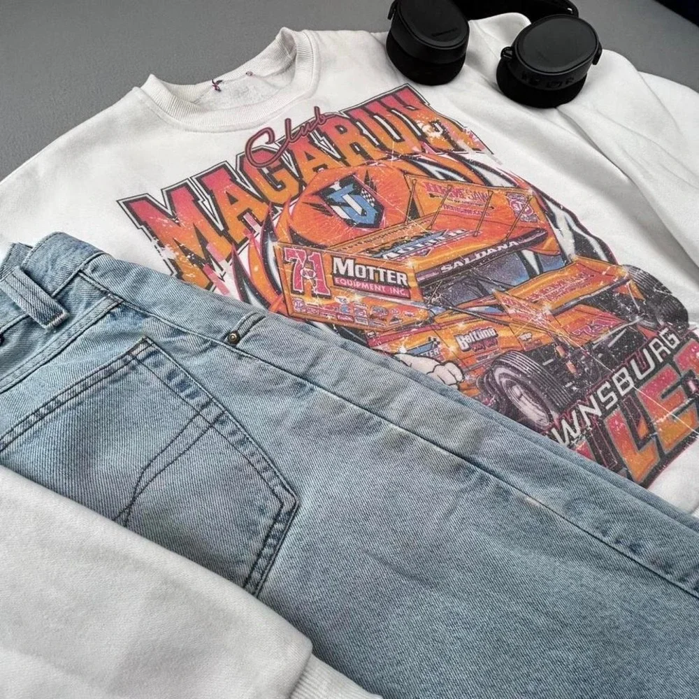 White Orange Racing Fireball Y2K NASCAR Grunge Skater Sweatshirt XL - Picture 2 of 8